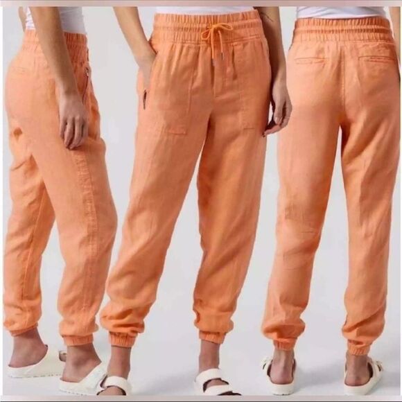 Athleta Women's Cabo Linen Joggers Peach Orange Drawstring Waist - Picture 1 of 5